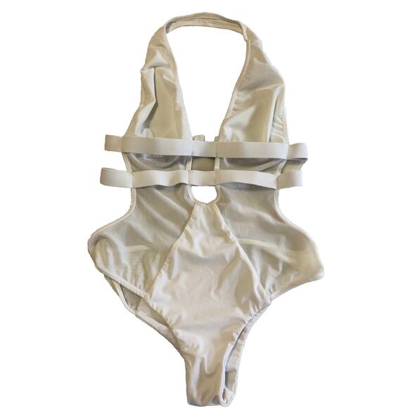 FELLA FINN ONE PIECE SWIMSUIT USED SZ medium White Strappy Mesh Sexy - Picture 5 of 9